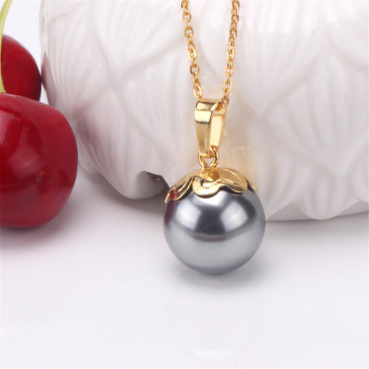 Black Pearl and 18K Gold-Plated Pendant Necklace and Stud Earrings, gold drop earrings for women, side view