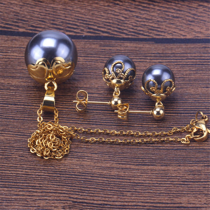 Black Pearl and 18K Gold-Plated Pendant Necklace and Stud Earrings, gold drop earrings for women, styled look