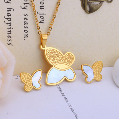 White Shell and 18K Gold-Plated Butterfly Stud Earrings and Pendant Necklace, gold stud earrings for women, side view