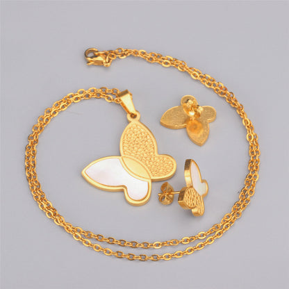 White Shell and 18K Gold-Plated Butterfly Stud Earrings and Pendant Necklace, gold stud earrings for women, lifestyle look