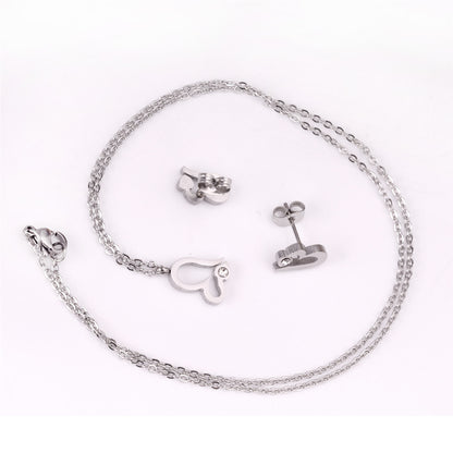 Clear Cubic Zirconia and Silver-Plated Heart Stud Earrings and Pendant Necklace, silver stud earrings for..., lifestyle look