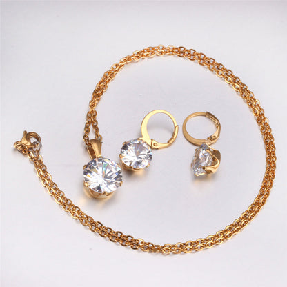 Cubic Zirconia and 18K Gold-Plated Drop Huggie Earrings and Pendant Necklace, gold huggie earrings, side view