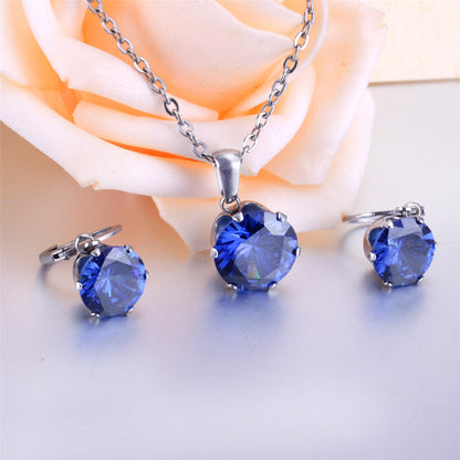 Blue Cubic Zirconia and Silver-Plated Huggie Earrings and Pendant Necklace, silver huggie earrings, detail close-up