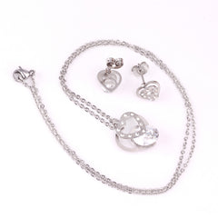 Cubic Zirconia & Silver-Plated Heart Pendant Necklace & Stud Earrings