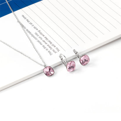 Pink Crystal and Silver-Plated Square Huggie Earring Set, silver huggie earrings, dainty minimalist design, side view