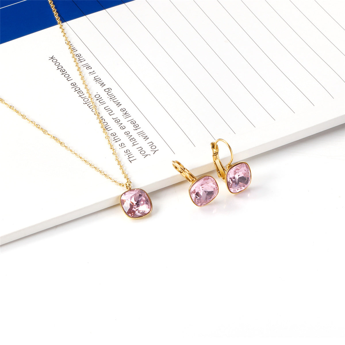Pink Crystal and 18K Gold-Plated Square Huggie Earring Set, gold huggie earrings, vintage-inspired design, side view