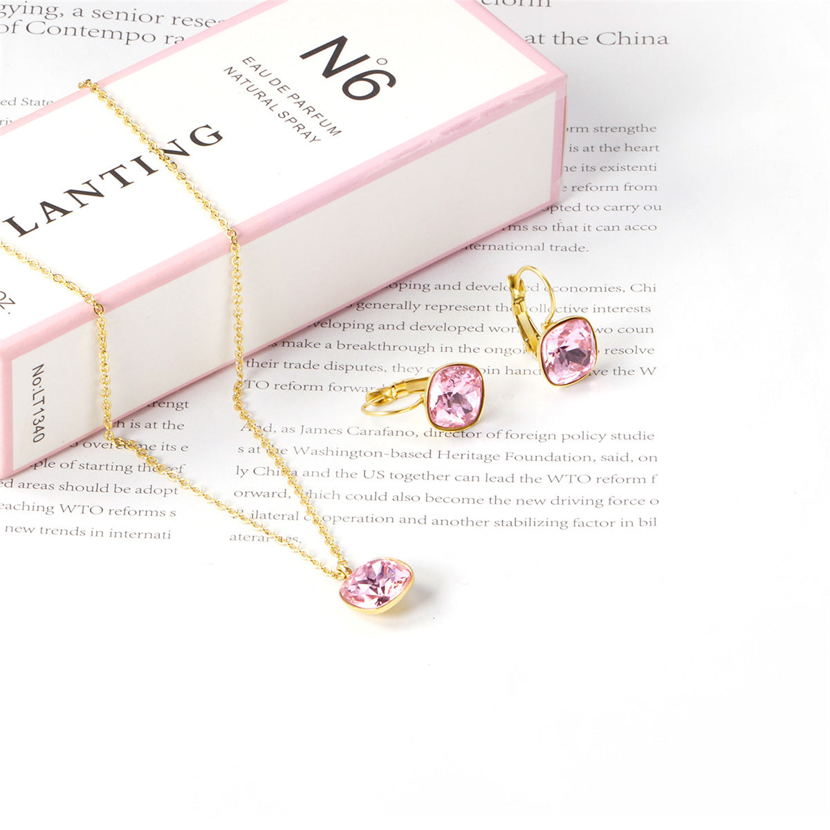 Pink Crystal and 18K Gold-Plated Square Huggie Earring Set, gold huggie earrings, vintage-inspired design, detail close-up