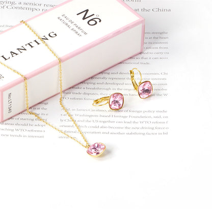 Pink Crystal and 18K Gold-Plated Square Huggie Earring Set, gold huggie earrings, vintage-inspired design, detail close-up
