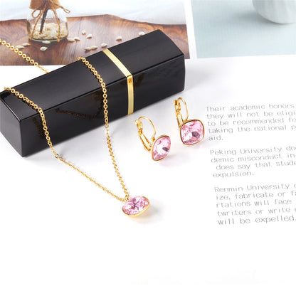 Pink Crystal and 18K Gold-Plated Square Huggie Earring Set, gold huggie earrings, vintage-inspired design, lifestyle look