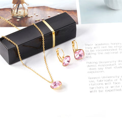 Pink Crystal & 18K Gold-Plated Square Huggie Earring Set
