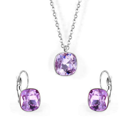 Purple Crystal and Silver-Plated Square Drop Earrings Set, silver drop earrings for women, front view