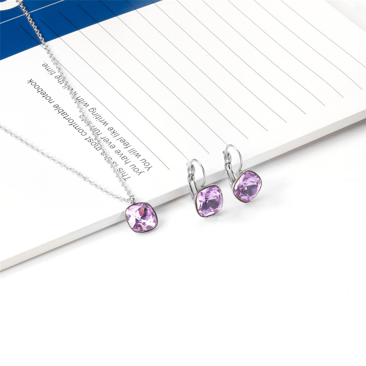 Purple Crystal and Silver-Plated Square Drop Earrings Set, silver drop earrings for women, side view