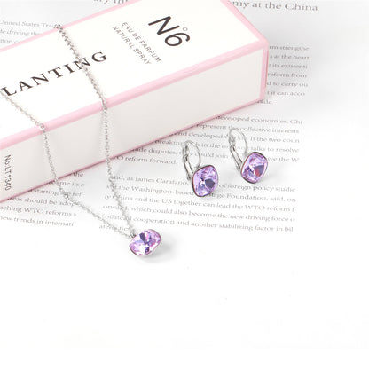 Purple Crystal and Silver-Plated Square Drop Earrings Set, silver drop earrings for women, detail close-up