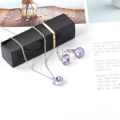 Purple Crystal and Silver-Plated Square Drop Earrings Set, silver drop earrings for women, lifestyle look