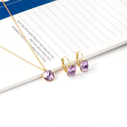 Purple Crystal and 18K Gold-Plated Square Drop Earrings Set, gold drop earrings for women, botanical inspired, side view