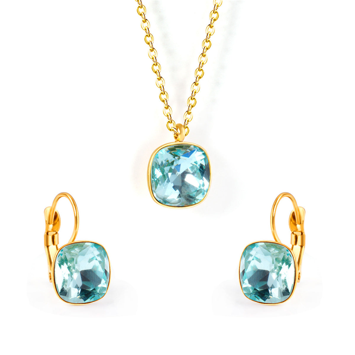 Lake Blue Crystal & 18K Gold-Plated Square Huggie Earring Set