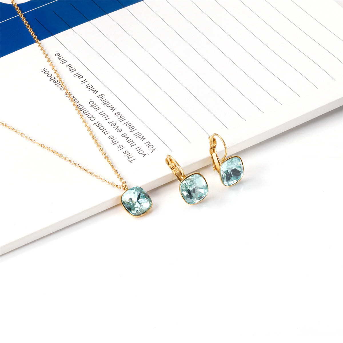 Lake Blue Crystal and 18K Gold-Plated Square Huggie Earring Set, gold huggie earrings, elegant gift for her, side view
