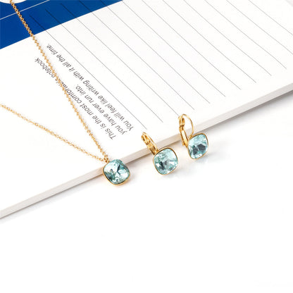 Lake Blue Crystal and 18K Gold-Plated Square Huggie Earring Set, gold huggie earrings, elegant gift for her, side view