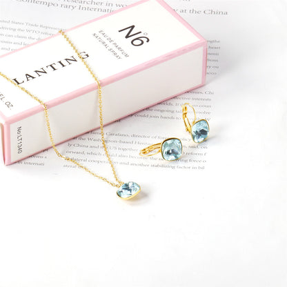 Lake Blue Crystal and 18K Gold-Plated Square Huggie Earring Set, gold huggie earrings, elegant gift for her, lifestyle look