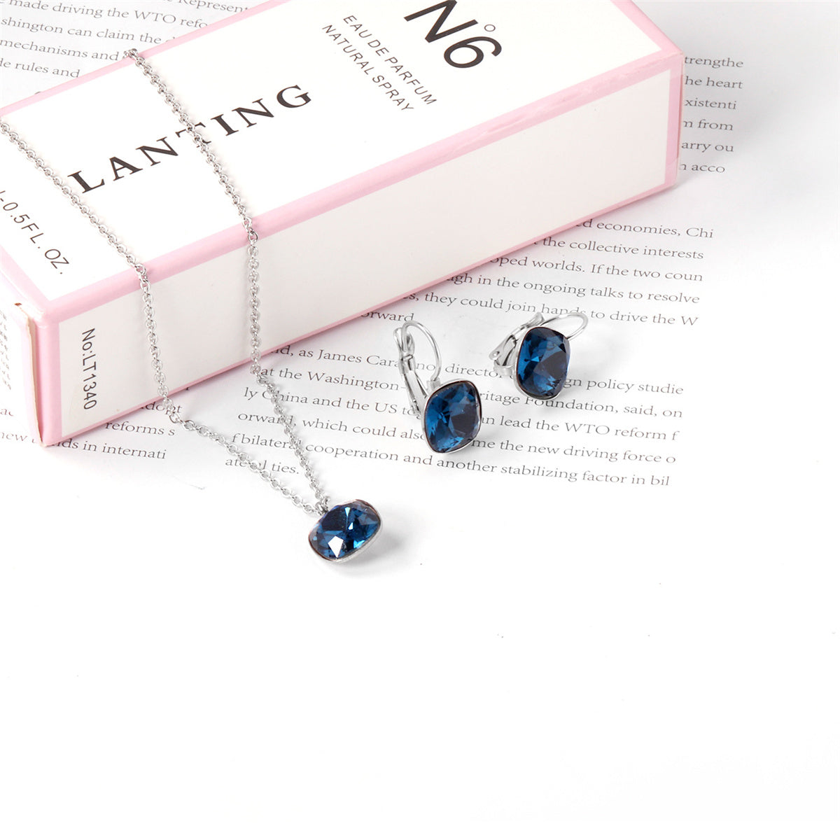 Dark Blue Crystal and Silver-Plated Square Huggie Earring Set, silver huggie earrings, detail close-up