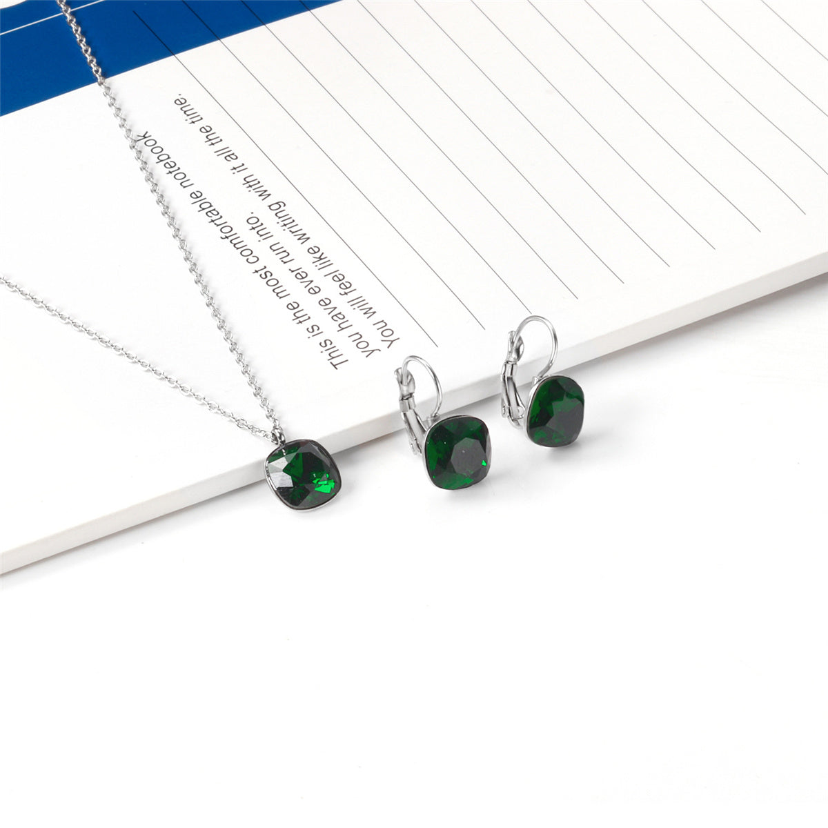 Emerald Crystal and Silver-Plated Square Huggie Earring Set, silver huggie earrings, dainty minimalist design, side view