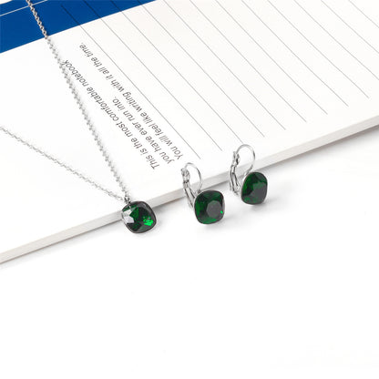 Emerald Crystal and Silver-Plated Square Huggie Earring Set, silver huggie earrings, dainty minimalist design, side view