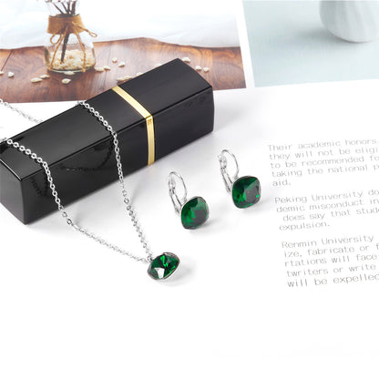 Emerald Crystal and Silver-Plated Square Huggie Earring Set, silver huggie earrings, dainty minimalist design, lifestyle look
