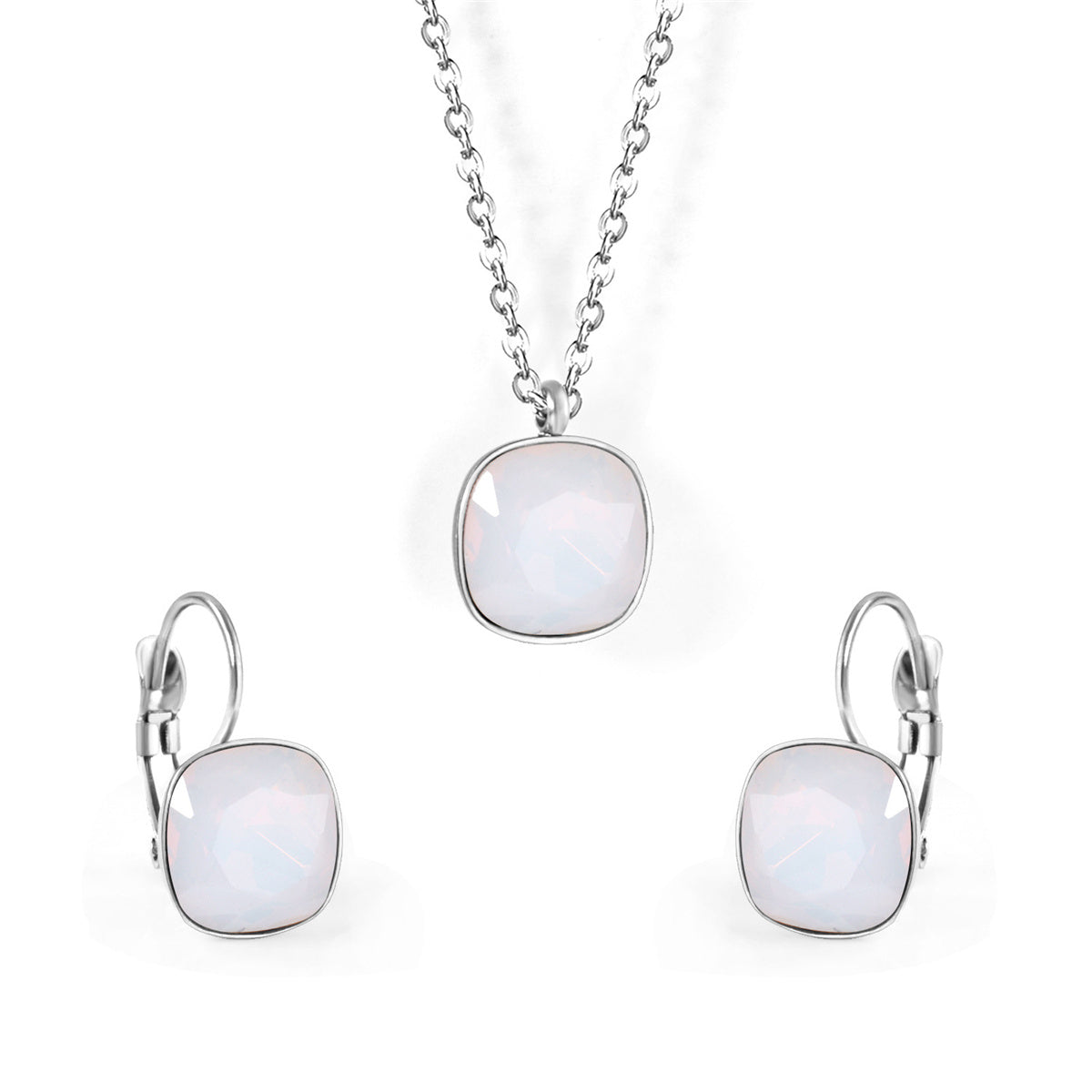 Crystal and Silver-Plated Square Huggie Earring Set, silver huggie earrings, everyday style, front view