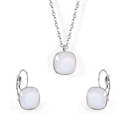 Crystal and Silver-Plated Square Huggie Earring Set, silver huggie earrings, everyday style, front view