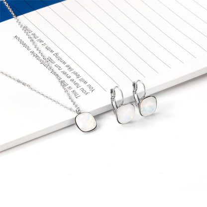 Crystal and Silver-Plated Square Huggie Earring Set, silver huggie earrings, everyday style, side view
