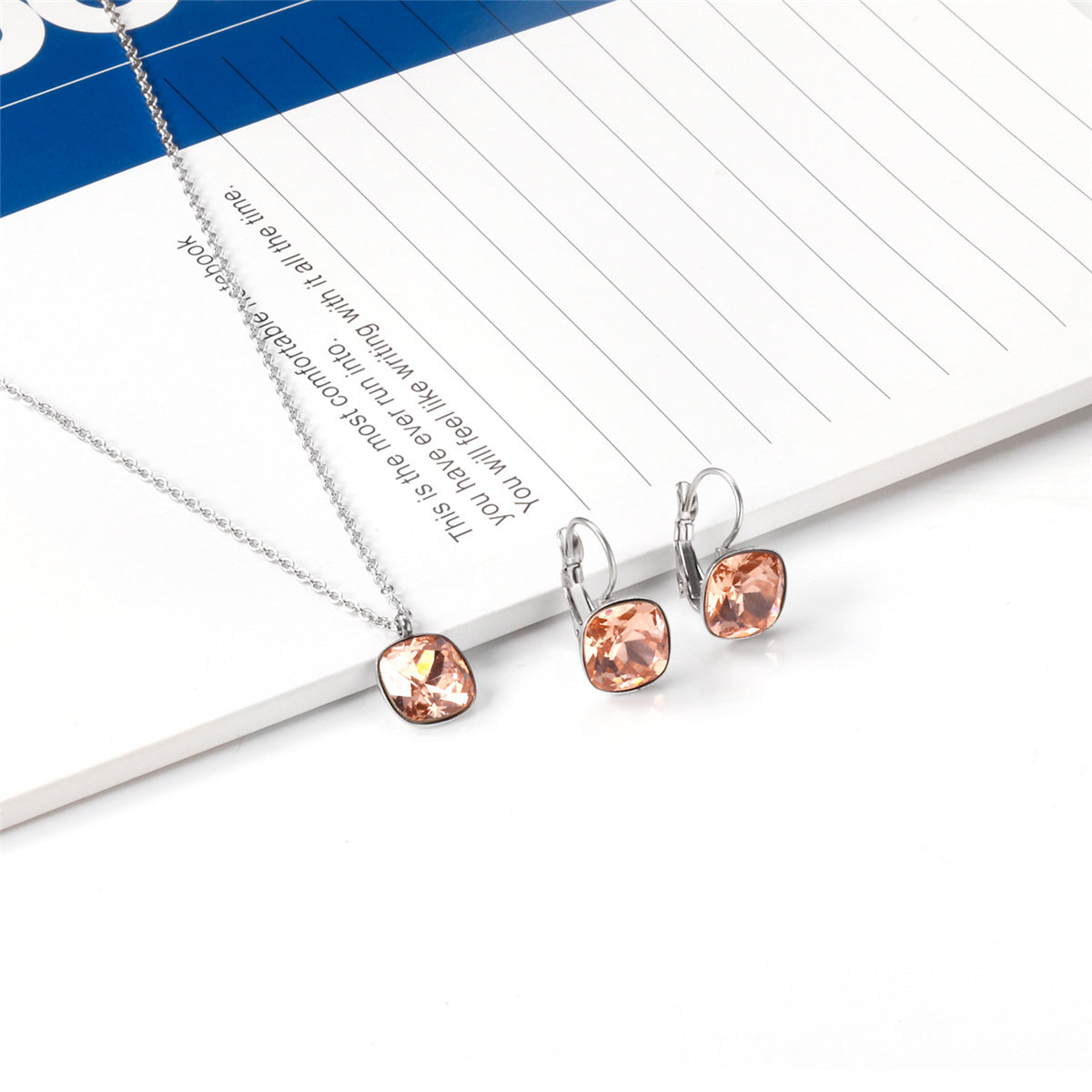 Champagne Crystal and Silver-Plated Square Huggie Earring Set, silver huggie earrings, botanical inspired, side view