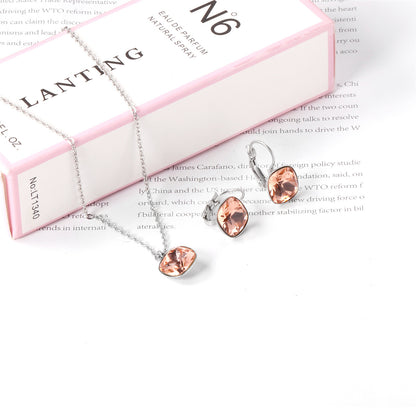 Champagne Crystal and Silver-Plated Square Huggie Earring Set, silver huggie earrings, botanical inspired, detail close-up