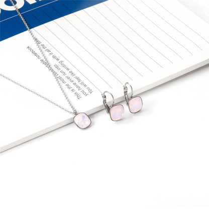 Light Pink Crystal and Silver-Plated Square Huggie Earring Set, silver huggie earrings, dainty minimalist design, side view