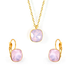 Light Pink Crystal & 18K Gold-Plated Square Huggie Earring Set