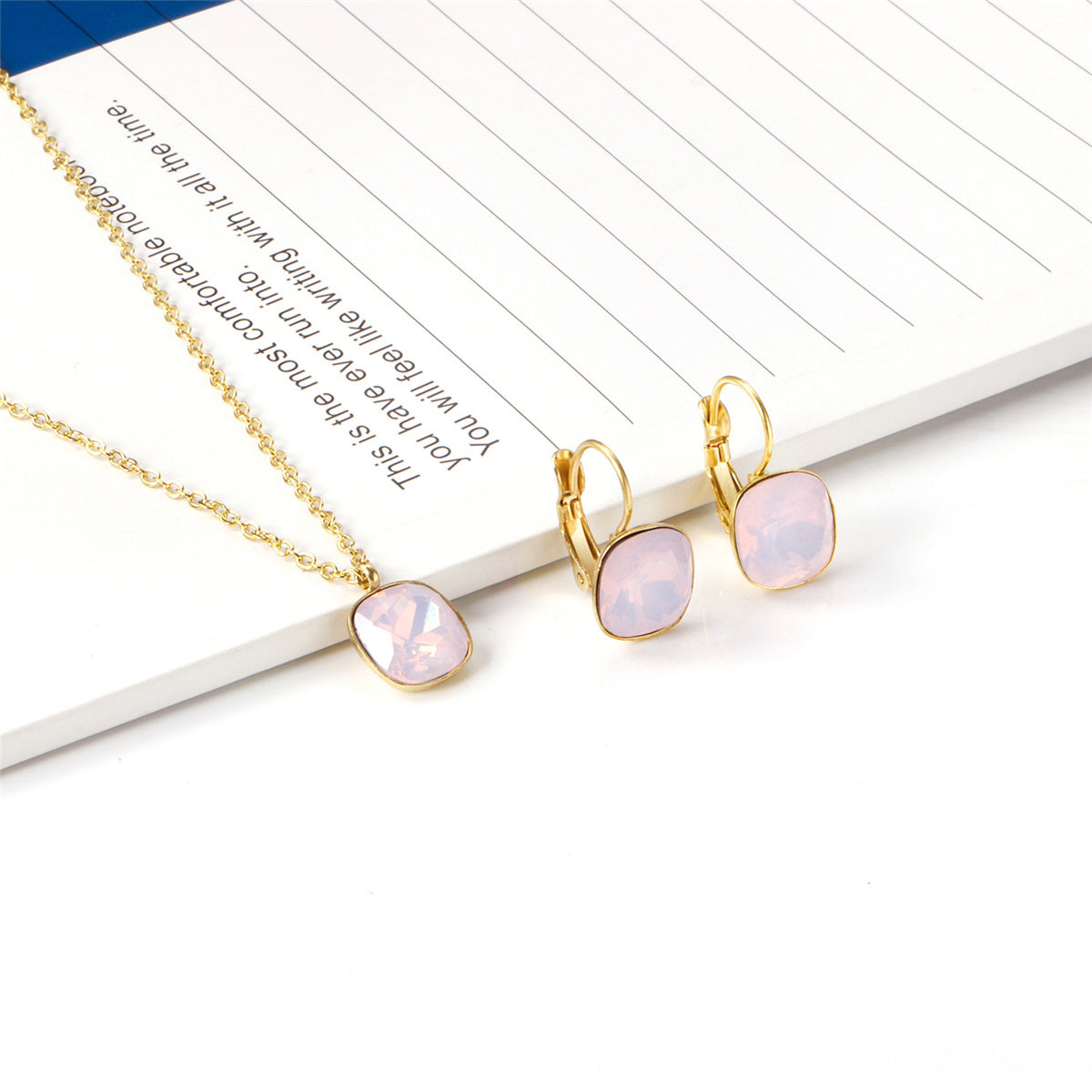 Light Pink Crystal and 18K Gold-Plated Square Huggie Earring Set, gold huggie earrings, dainty minimalist design, side view