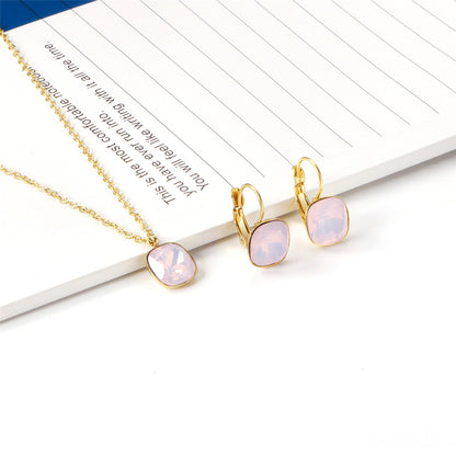 Light Pink Crystal and 18K Gold-Plated Square Huggie Earring Set, gold huggie earrings, dainty minimalist design, side view
