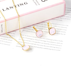 Light Pink Crystal & 18K Gold-Plated Square Huggie Earring Set