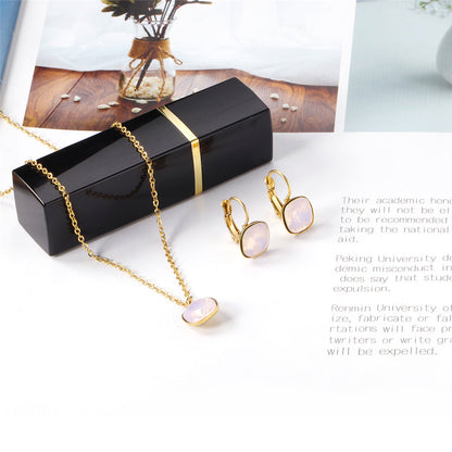Light Pink Crystal and 18K Gold-Plated Square Huggie Earring Set, gold huggie earrings, lifestyle look