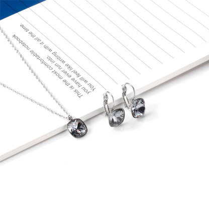 Gray Crystal and Silver-Plated Square Leverback Earrings and Pendant Necklace, silver drop earrings for women, side view