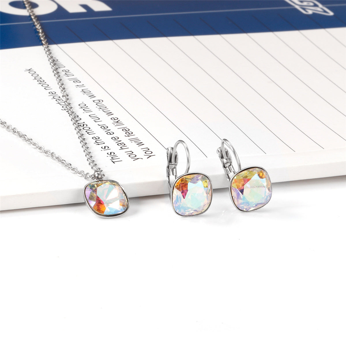 Colored Crystal and Silver-Plated Square Huggie Earring Set, silver huggie earrings, everyday style, side view