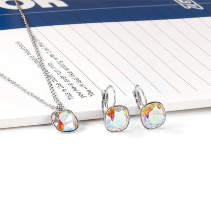 Colored Crystal and Silver-Plated Square Huggie Earring Set, silver huggie earrings, everyday style, side view