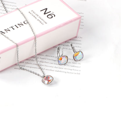 Colored Crystal and Silver-Plated Square Huggie Earring Set, silver huggie earrings, everyday style, detail close-up