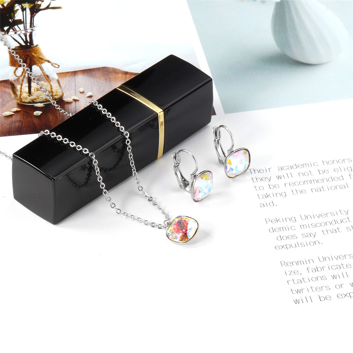 Colored Crystal and Silver-Plated Square Huggie Earring Set, silver huggie earrings, everyday style, lifestyle look