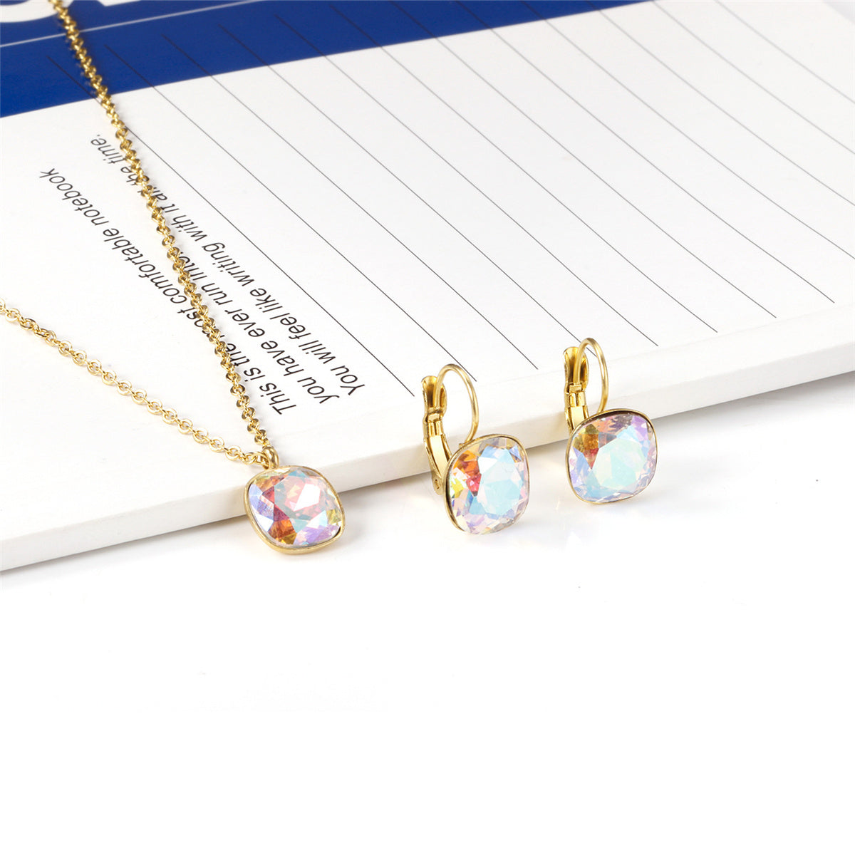 Colored Crystal and 18K Gold-Plated Square Huggie Earring Set, gold huggie earrings, vintage-inspired design, side view