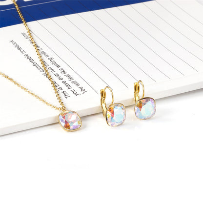 Colored Crystal and 18K Gold-Plated Square Huggie Earring Set, gold huggie earrings, vintage-inspired design, side view