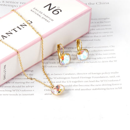 Colored Crystal and 18K Gold-Plated Square Huggie Earring Set, gold huggie earrings, vintage-inspired design, detail close-up