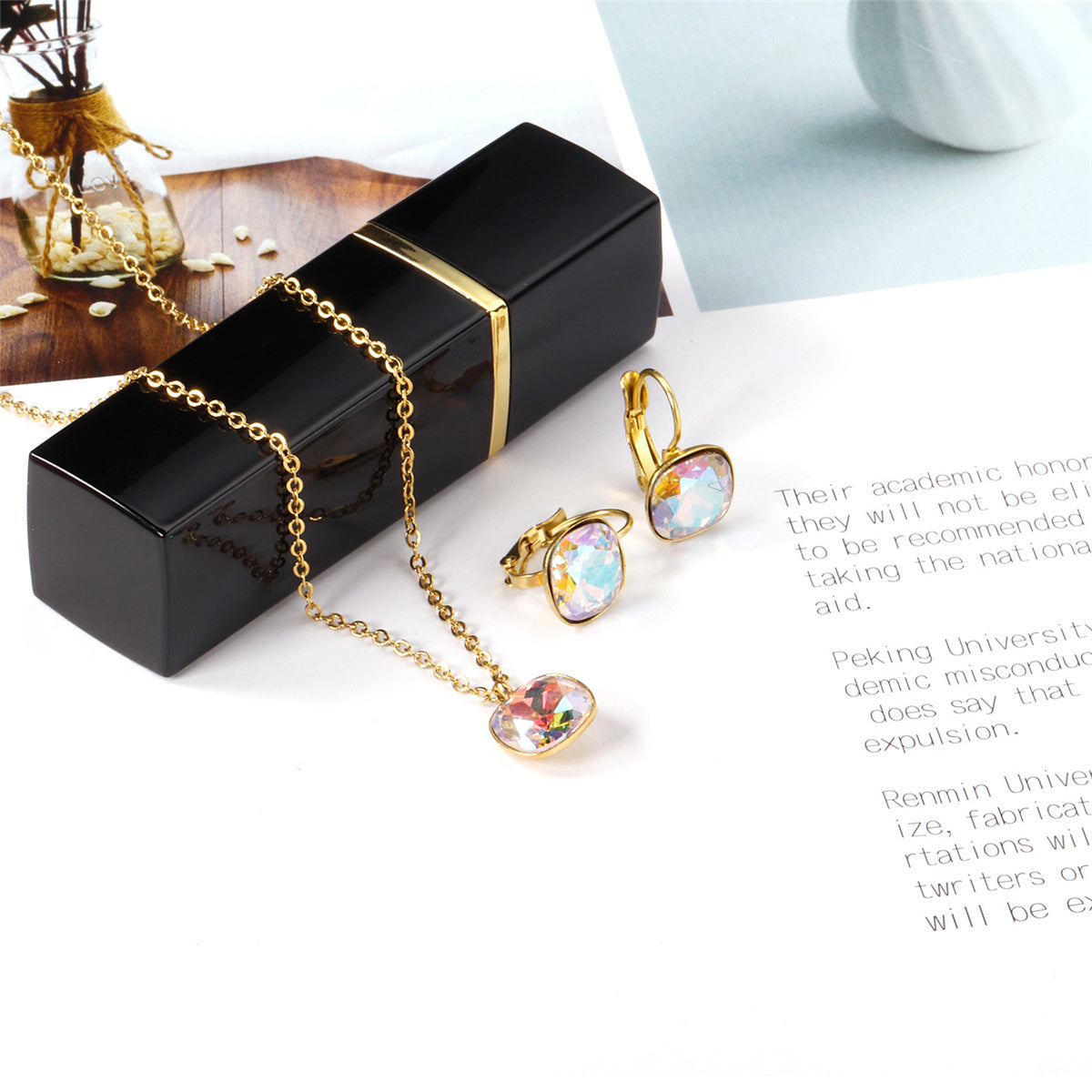 Colored Crystal and 18K Gold-Plated Square Huggie Earring Set, gold huggie earrings, vintage-inspired design, lifestyle look