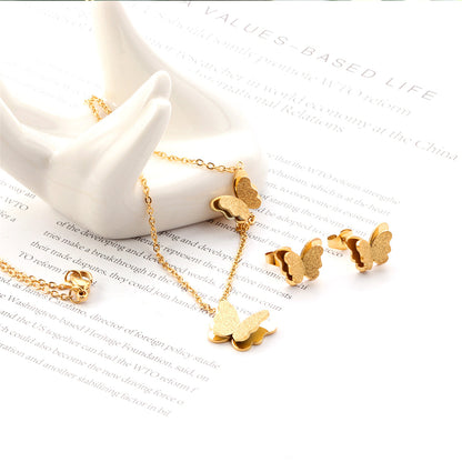 18K Gold-Plated Butterfly Stud Earrings and Pendant Necklace, gold stud earrings for women, lifestyle look