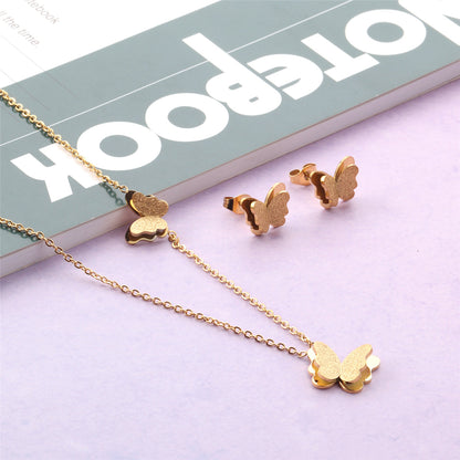18K Gold-Plated Butterfly Stud Earrings and Pendant Necklace, gold stud earrings for women, styled look