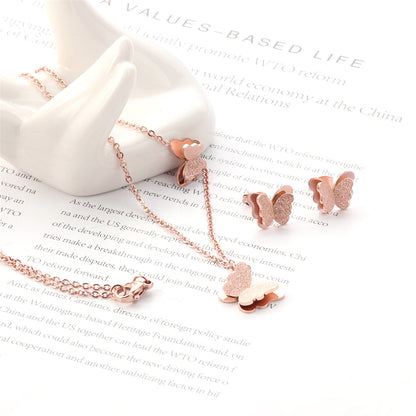 18K Rose Gold-Plated Butterfly Stud Earrings and Pendant Necklace, rose gold stud earrings for women, lifestyle look